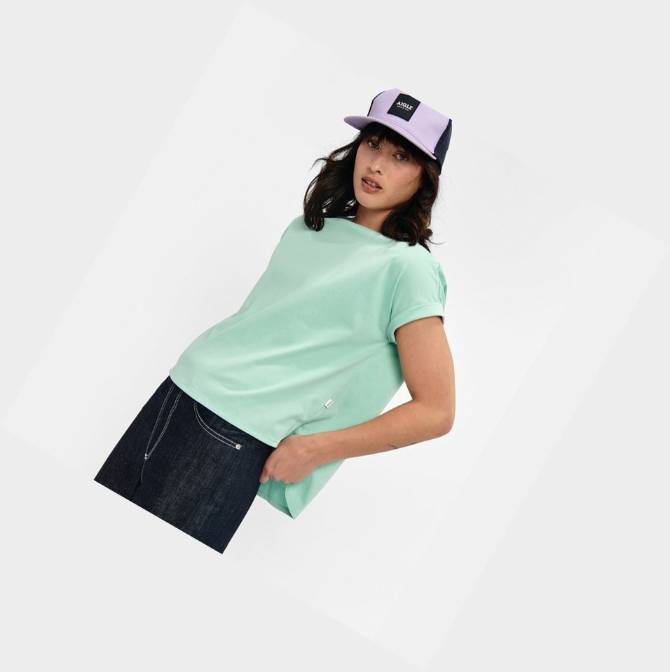 Turquoise Women's Aigle Short Sleeves Tee Shirt With Dry Fast Function T Shirts | EBNT-81234