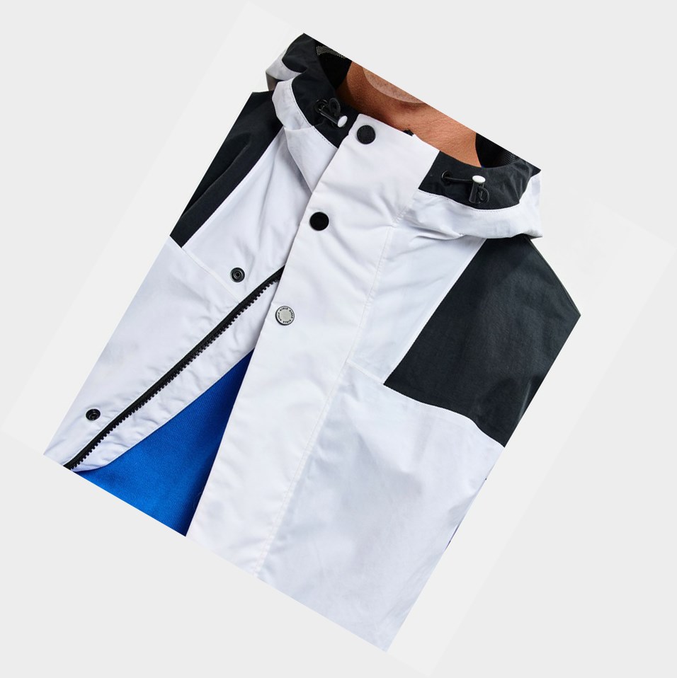 White / Black Men's Aigle Waterproof Colour-block Parkas | AWDS-17864