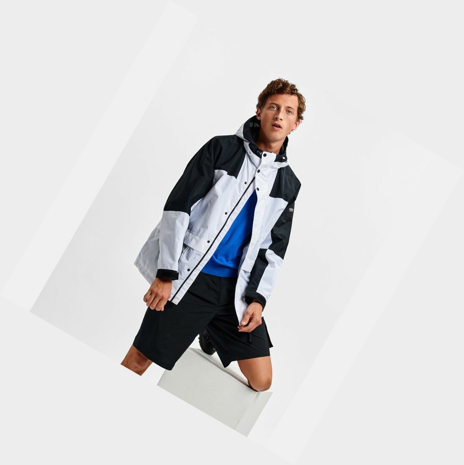 White / Black Men's Aigle Waterproof Colour-block Parkas | AWDS-17864