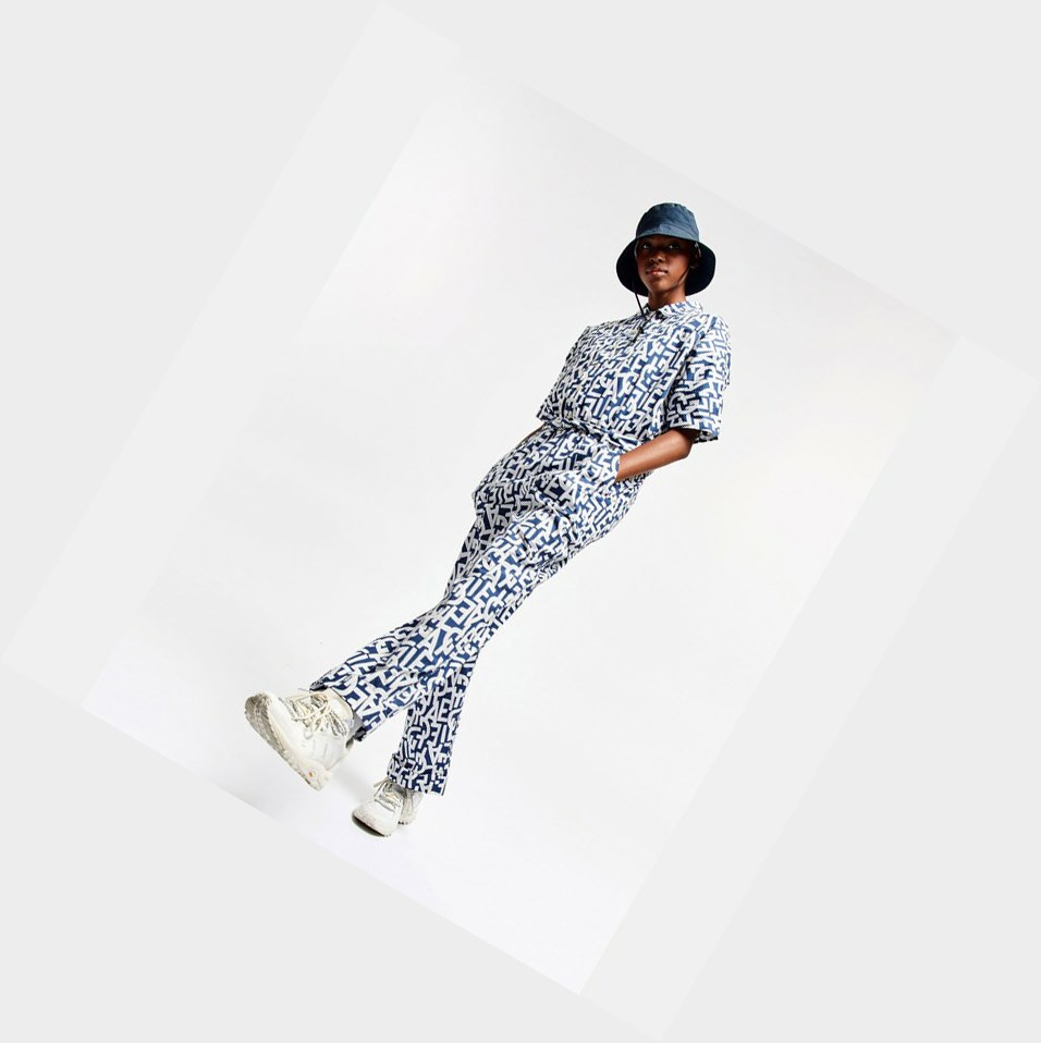 White / Black Women's Aigle Cotton Summer Jumpsuit Pants | YQME-74102