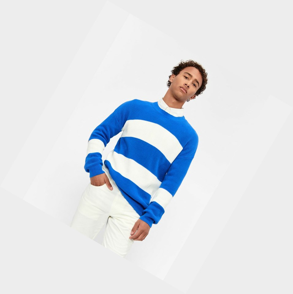 White / Blue Men's Aigle Chunky Knit Sweatshirts | UASW-31257