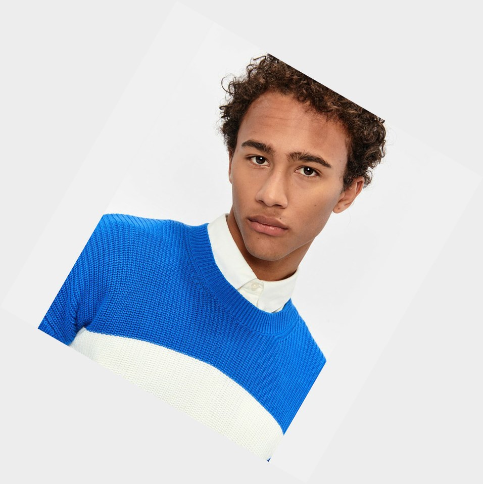 White / Blue Men's Aigle Chunky Knit Sweatshirts | UASW-31257