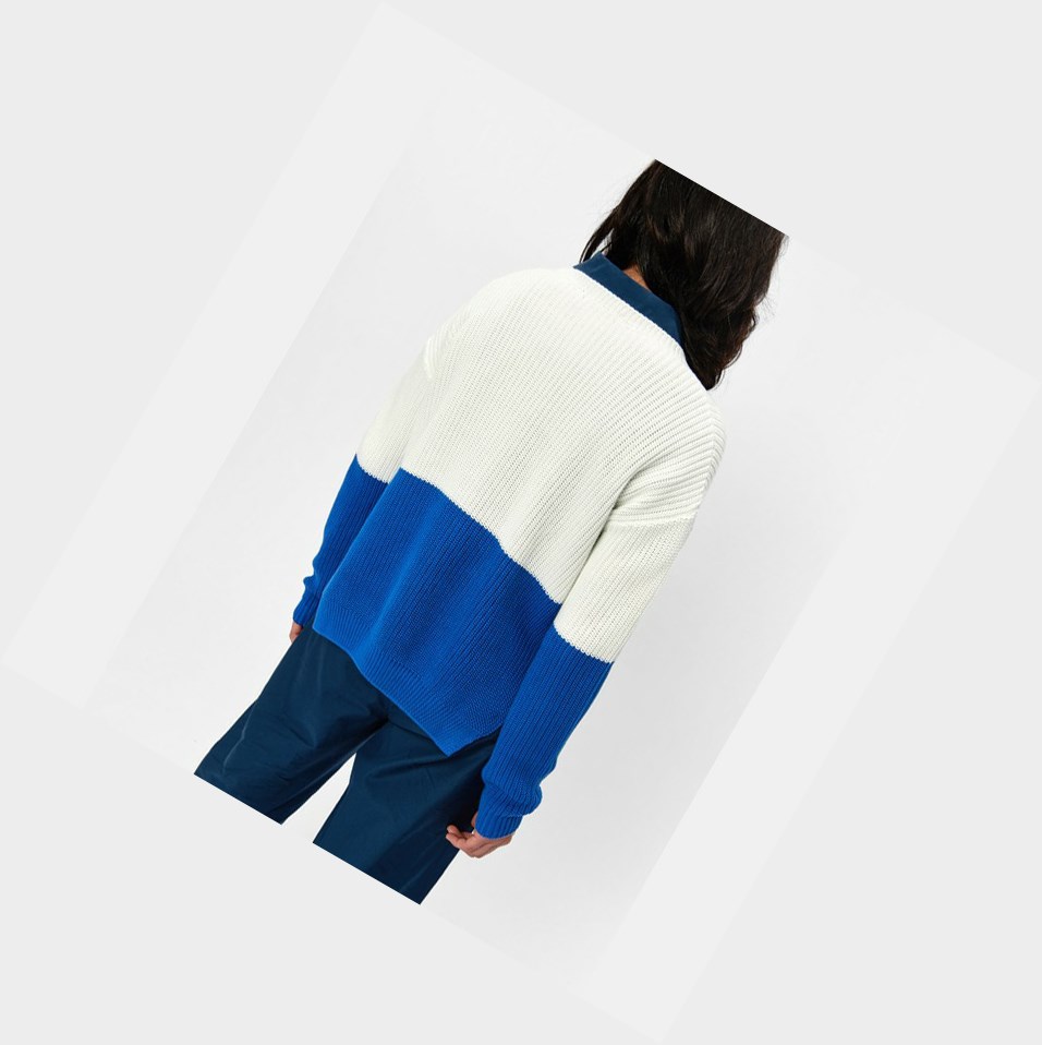 White / Blue Women's Aigle Chunky Knit Coton Jumpers | EHUX-01287