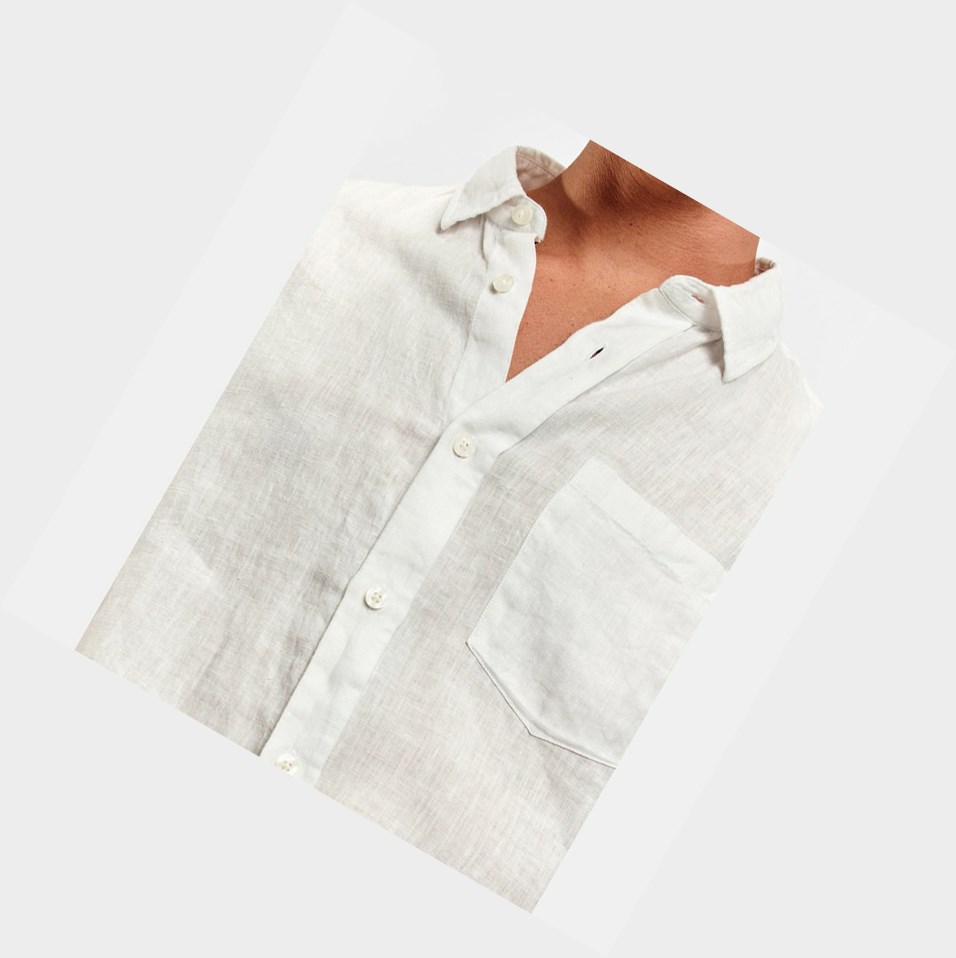 White Men's Aigle Lightweight Linen-sleeved Shirts | JUGA-17506