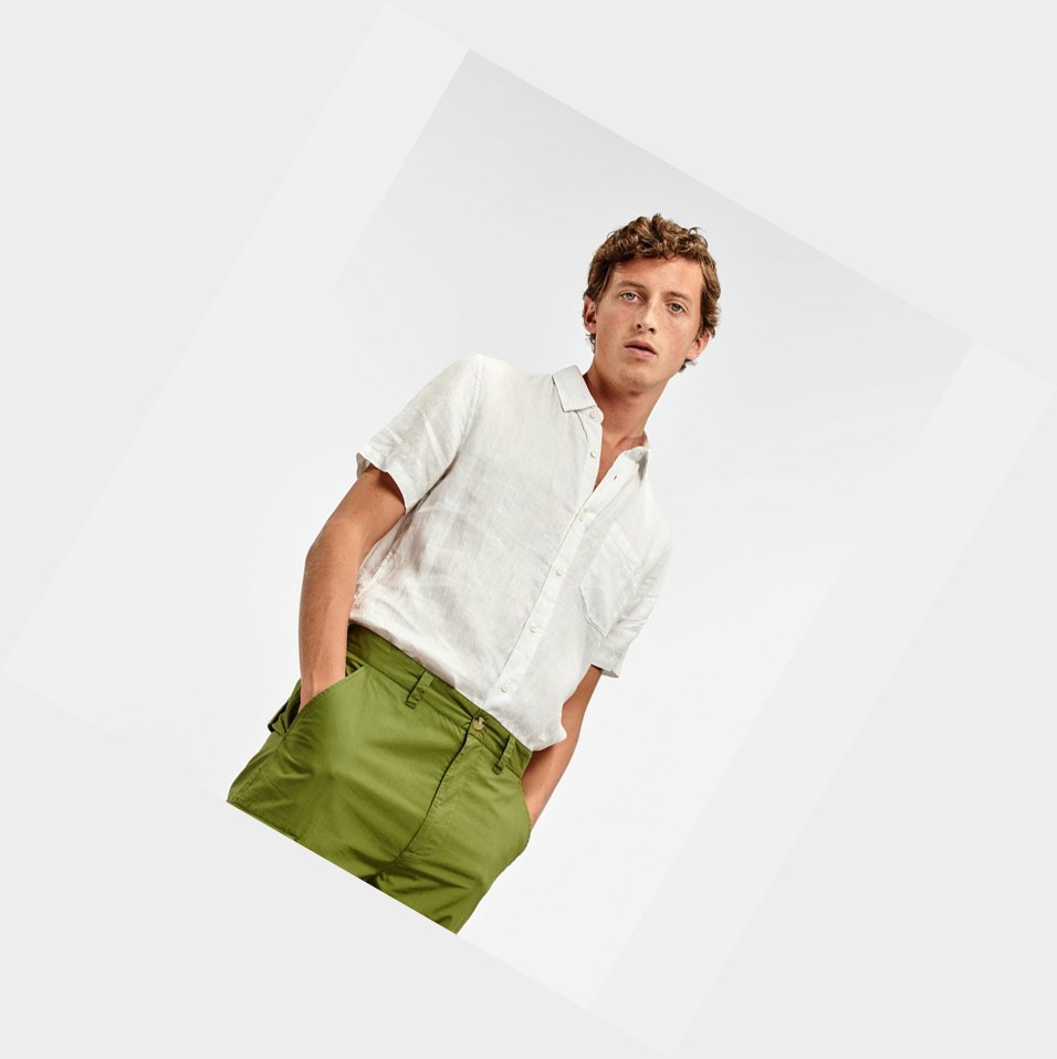 White Men's Aigle Lightweight Linen-sleeved Shirts | JUGA-17506