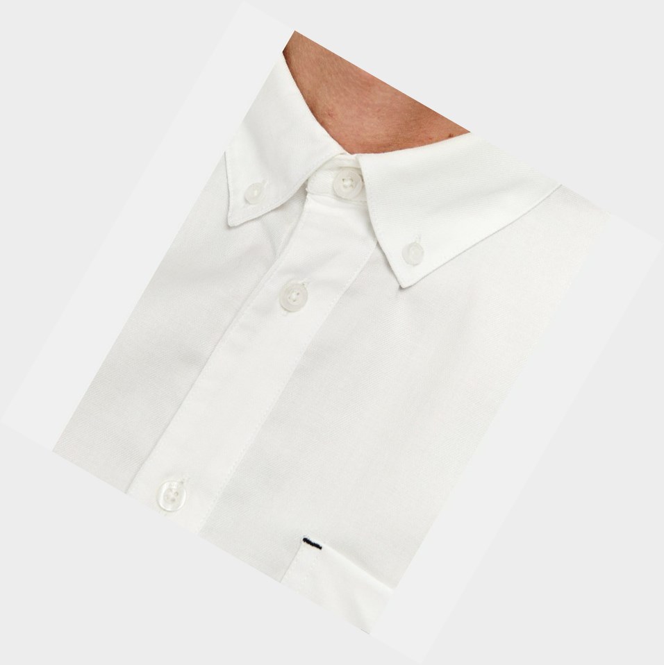 White Men's Aigle Long-sleeved Tencel Shirts | ZXTU-20861