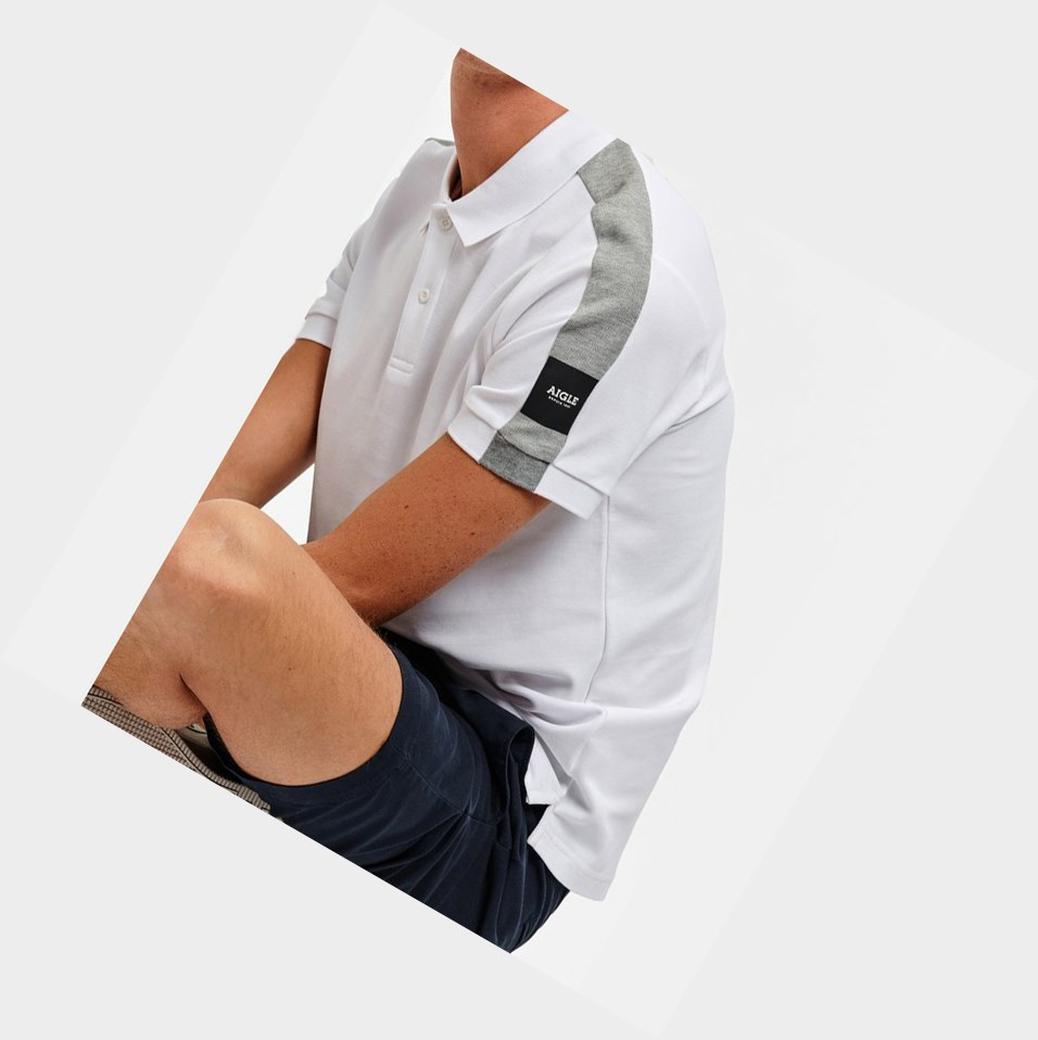 White Men's Aigle Short-sleeved Technical Polo Shirts | PHDT-59632