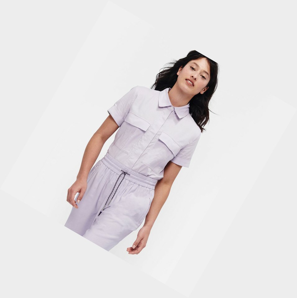 White Women\'s Aigle Short-sleeved Slim-fit Shirts | YVUP-70826