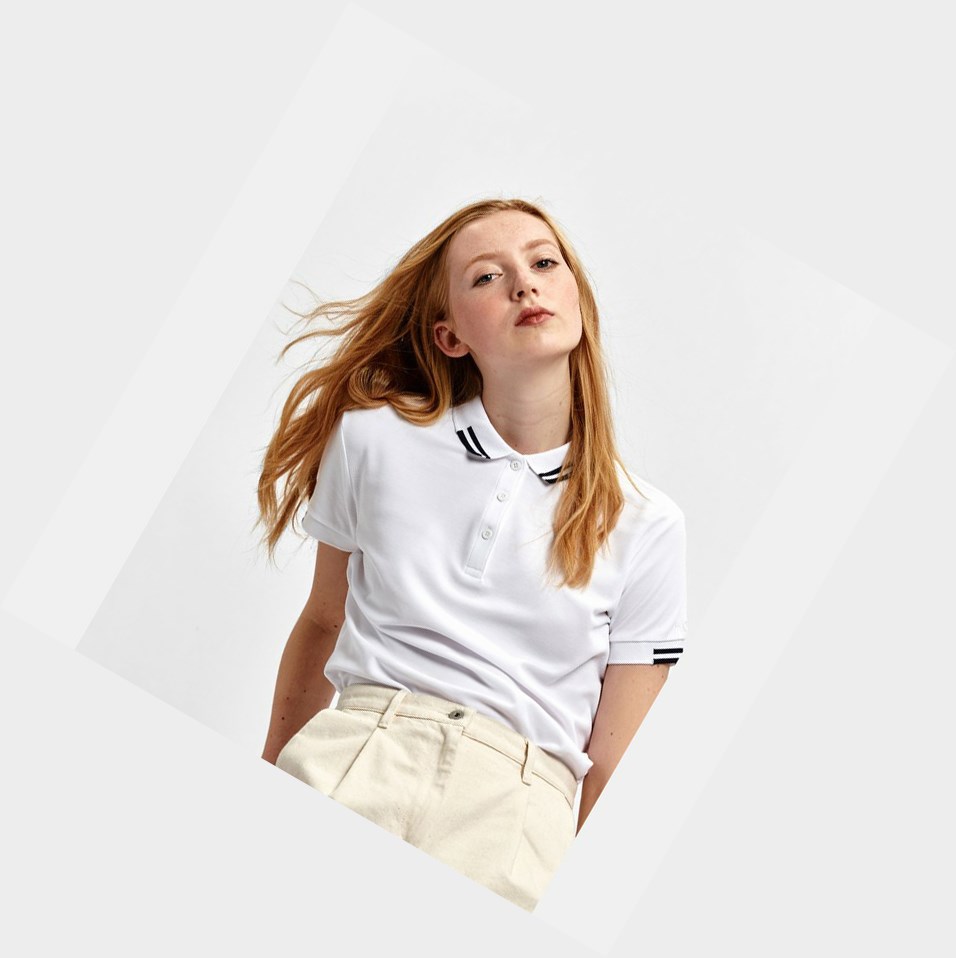 White Women's Aigle Technical Short-sleeved Polo Shirts | UPIH-10298