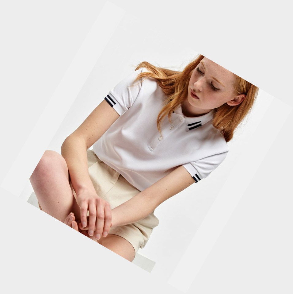 White Women's Aigle Technical Short-sleeved Polo Shirts | UPIH-10298